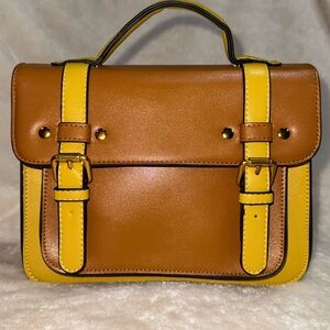 Vintage Banned Retro Mini Messenger Handbag Satchel Toffee & Sunshine Yellow EUC